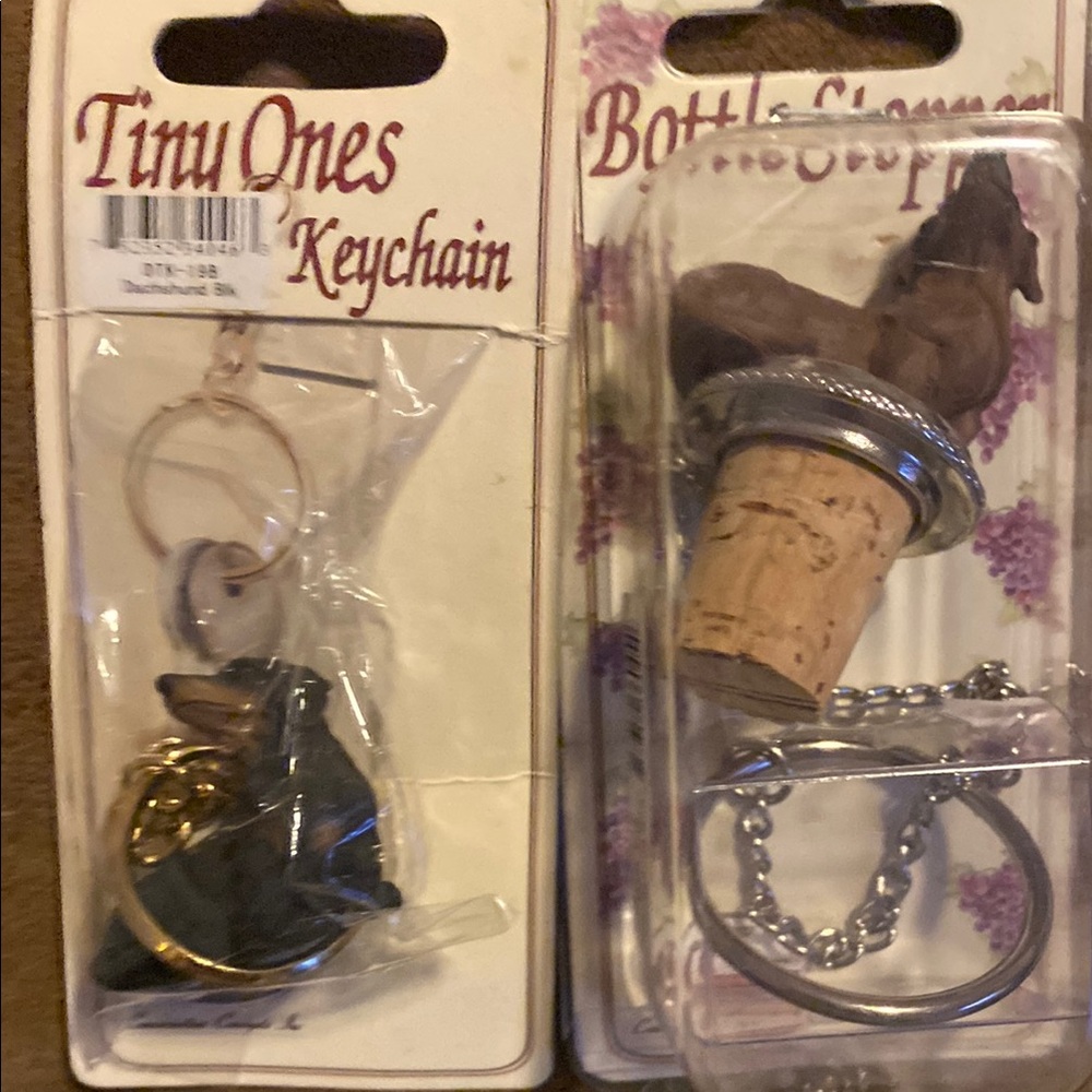 Daschund (Black/brown) Keychain & Daschund (Red) Bottle Stopper New in packages